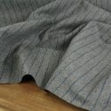 Tissu lainage fin rayures gris chiné haute couture - bleu x 10 cm