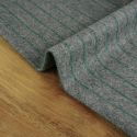 Tissu lainage fin rayures gris chiné haute couture - vert x 10 cm