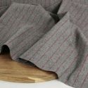 Tissu lainage fin rayures gris chiné haute couture - rouge x 10 cm