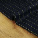 Tissu lainage fin rayures bleu marine haute couture - jaune x 10 cm