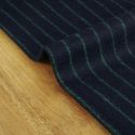 Tissu lainage fin rayures bleu marine haute couture - vert x 10 cm