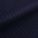 Tissu lainage fin rayures bleu marine haute couture - rouge x 10 cm