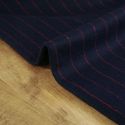 Tissu lainage fin rayures bleu marine haute couture - rouge x 10 cm