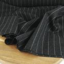Tissu lainage fin rayures haute couture - gris anthracite x 10 cm