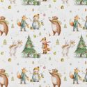 Tissu popeline coton animaux Noël - blanc x 10 cm