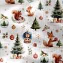 Tissu double gaze animaux hiver - blanc x 10 cm