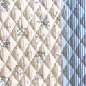 Tissu double gaze matelassée réversible fleurs rayures - bleu x 10 cm