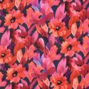 Tissu twill viscose stretch fleurs rouge - marine x 10 cm