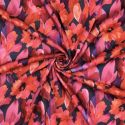 Tissu twill viscose stretch fleurs rouge - marine x 10 cm