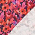 Tissu twill viscose stretch fleurs rouge - marine x 10 cm