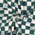 Tissu sweat molleton damier sport - vert canard x 10 cm