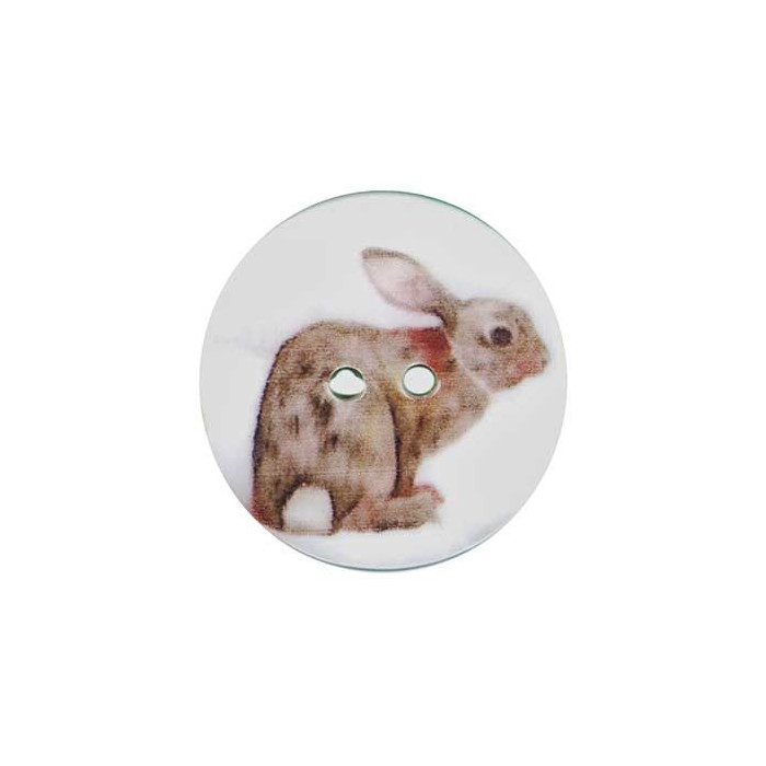 Bouton nacre 2 trous imprimé lapin