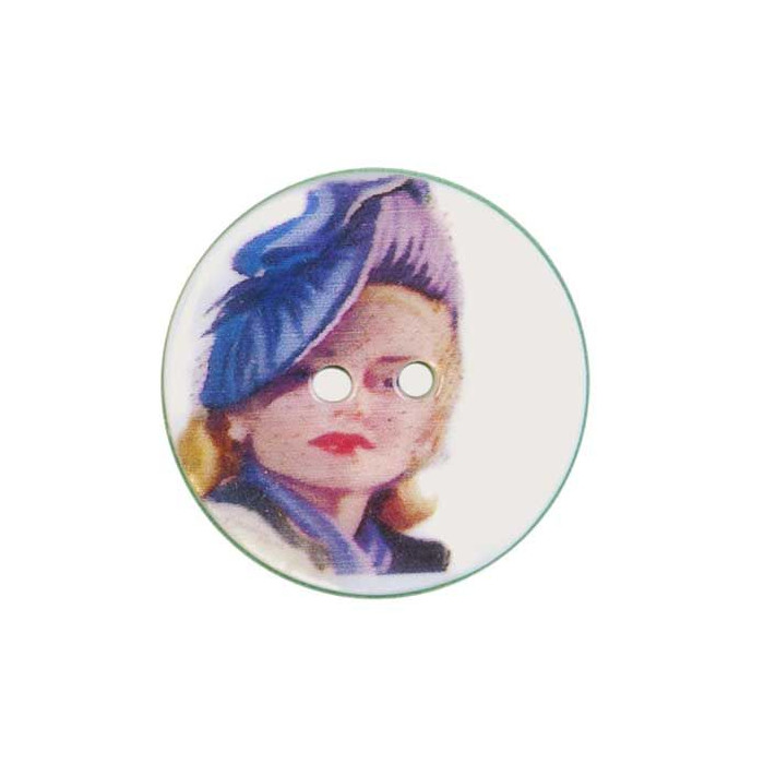 Bouton de nacre imprimé motif femme vintage violet