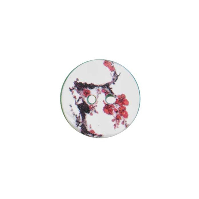 Bouton nacre 2 trous imprimé - fleur japonaise