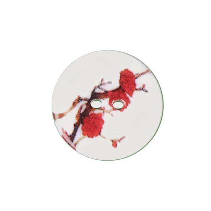 Bouton nacre 2 trous imprimé - fleur rouge