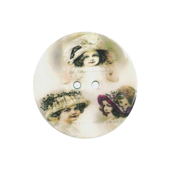 Bouton nacre 2 trous imprimé fillettes Retro