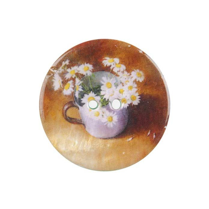 Bouton nacre 2 trous imprimé - pâquerettes